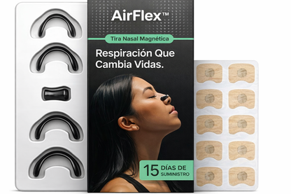 AirFlex™ son bandas nasales magnéticas con respaldo científico que abren tus vías respiratorias, ayuda a reducir la respiración por la boca y te permite respirar mejor.