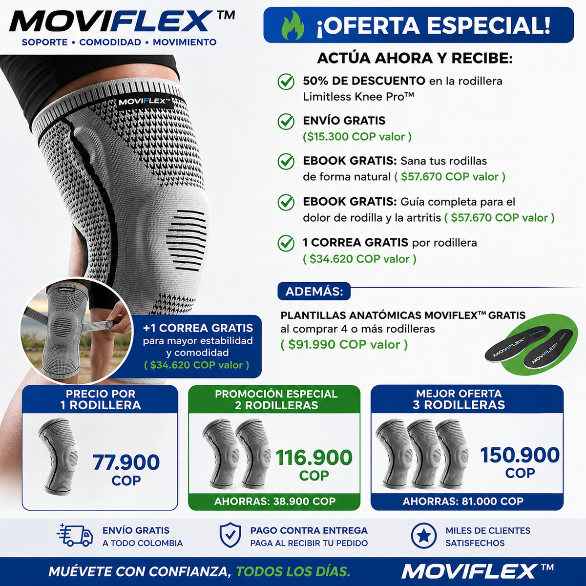 Rodillera Gel compresión Alivia instantáneamente el dolor de rodilla sin cirugía ni inyecciones con MOVIFLEX™