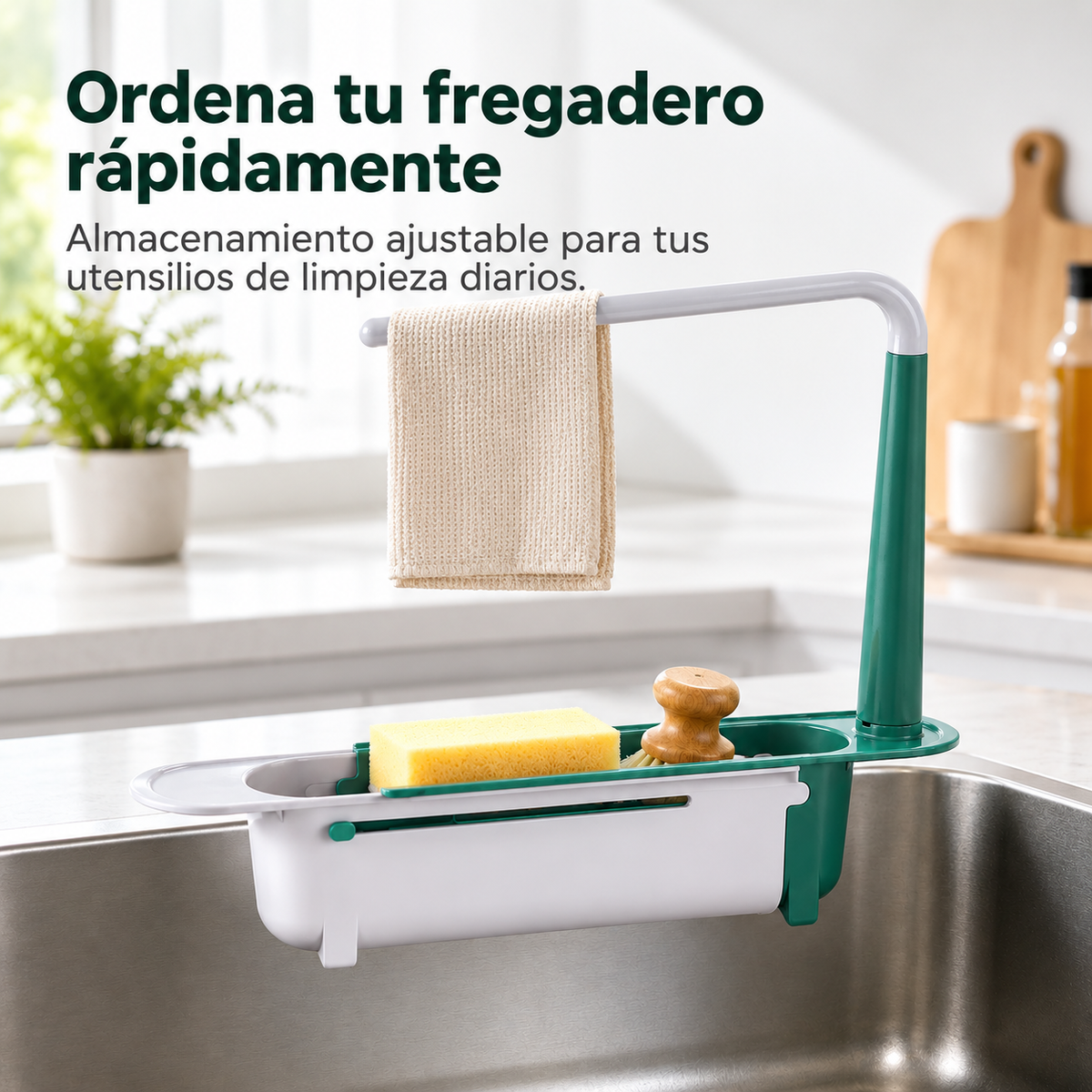 🔥✨ Organizador ajustable y telescópico para lavaplatos – escurre, seca y organiza